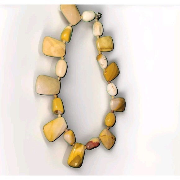 Natural Yellow Mookaite Jasper Necklace Chunky Polished Faceted Stones Heavy - Picture 10 of 10